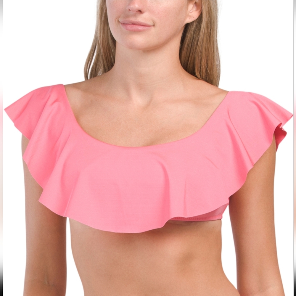 #10301-18 Women Mónaco Ruffle Bandeau Swimsuit Bikini Top Pink Size 6 NWT